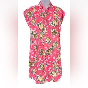 Old Navy Size S Shift Shirt Dress Coral Pineapple Linen Blend Tropical Vacation